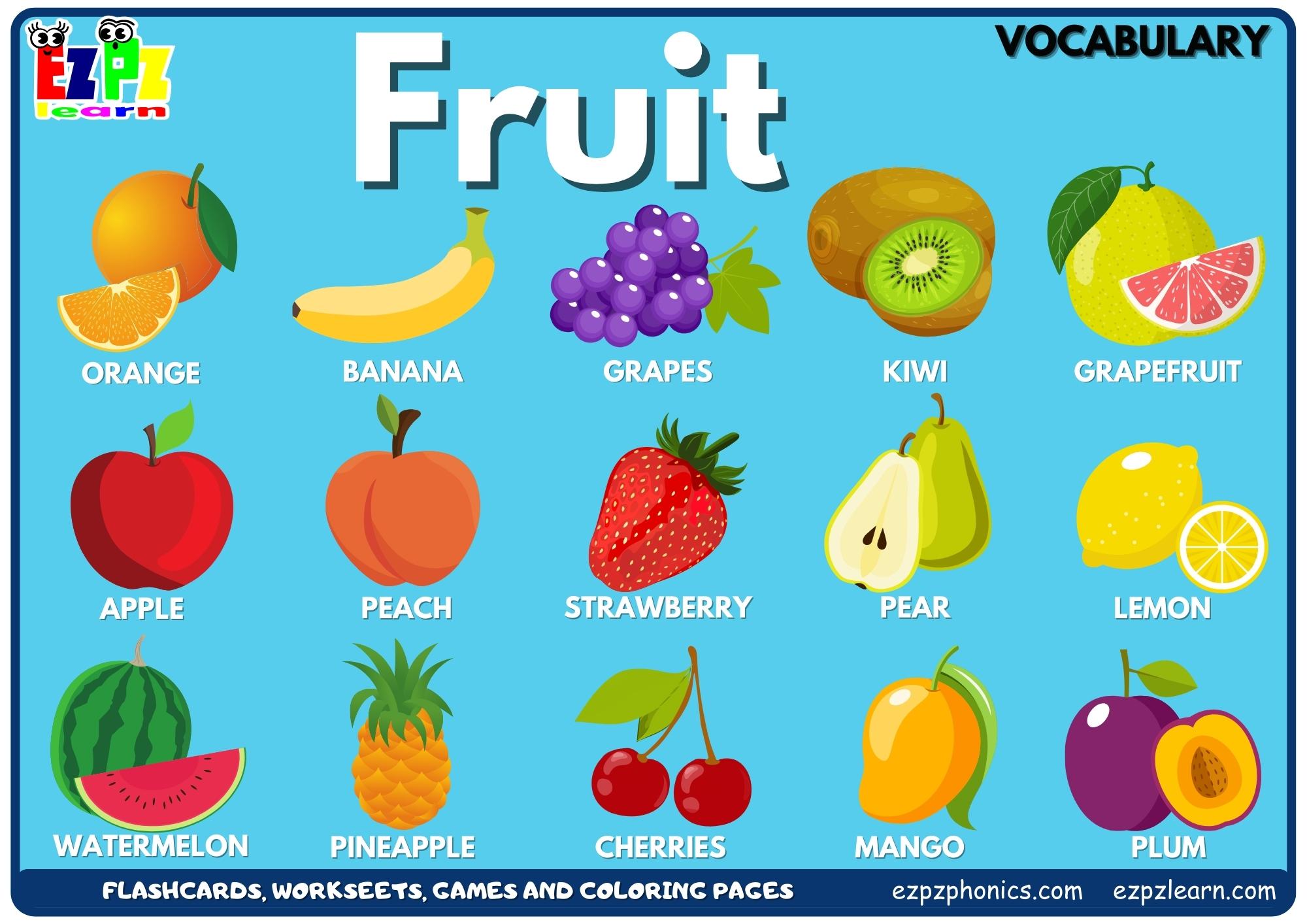 Fruit Vocabulary Picture Dictionary Join Now for Free Flashcards, Worksheets and Coloring Pages